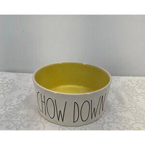 Rae Dunn Chow Down Pet Bowl‎ Yellow Interior